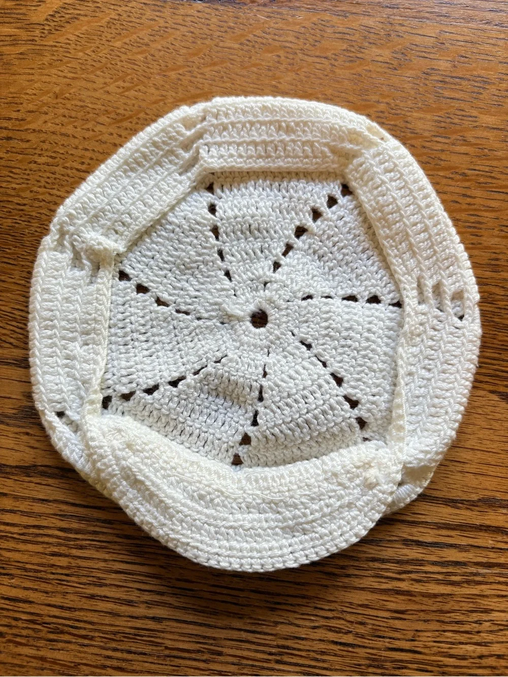 VTG Handmade Crocheted Round hat- baby boy - white